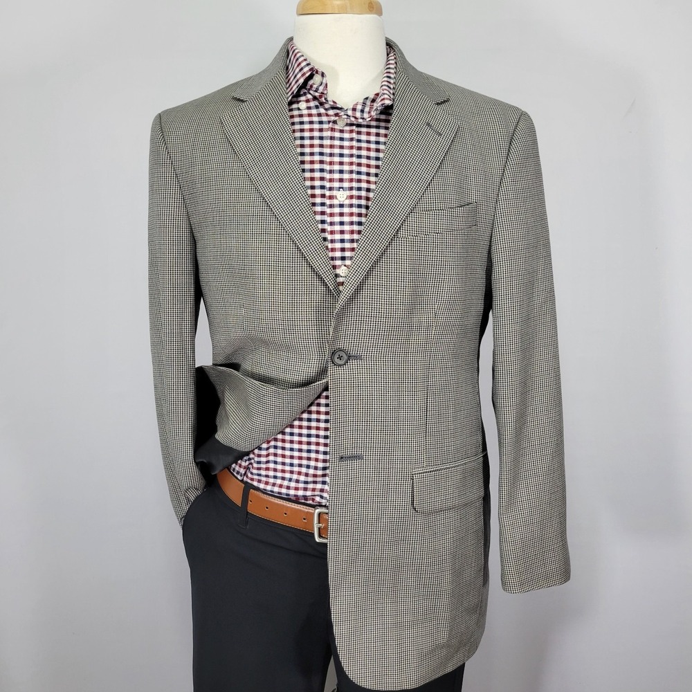 Stafford Men's Sport Coat Blazer Two Button Gray Houndstooth Poly‎ Wool 38R